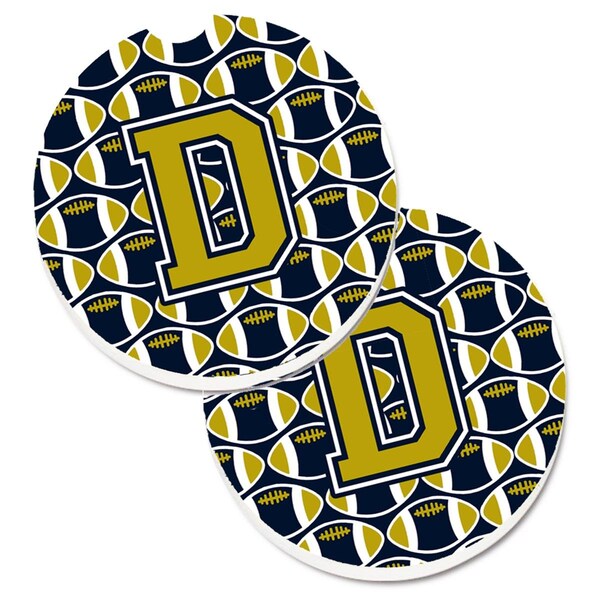 Carolines Treasures Letter D Football Blue and Gold Set of 2 Cup Holder Car Coaster CJ1074-DCARC - main